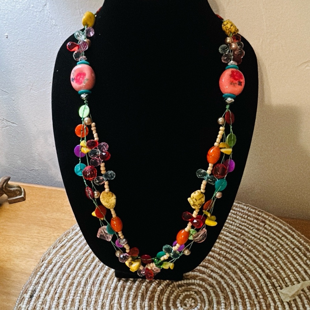 Doca Colorful Multicolored Glass Bead and Natural Stone Necklace for Women